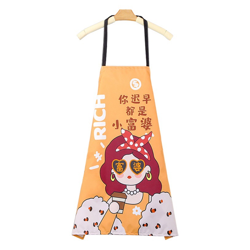 Nuevo delantal a prueba de aceite a prueba de agua verano de las mujeres cocina delgada cocina casera Internet celebridad dibujos animados medio cuerpo cintura overoles