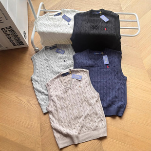 Cross-Border Foreign Code Rl Laffy Pony Embroidered Small Label Internet Celebrity Sweater Vest Knitted Twist Knitwear for Men and Women