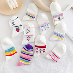 新款創意水果條紋女新款透氣襪子潮襪中筒襪秋冬休閒可愛甜美棉襪