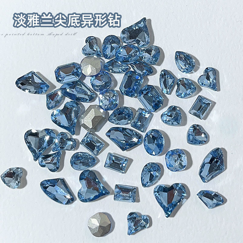 Nail Art Diamond Jewelry Special-Shaped Diamond Internet Celebrity Super Flash Elegant Orchid Crooked Heart Fat Square Diamond Light Blue Nail Accessories Diamond Wholesale