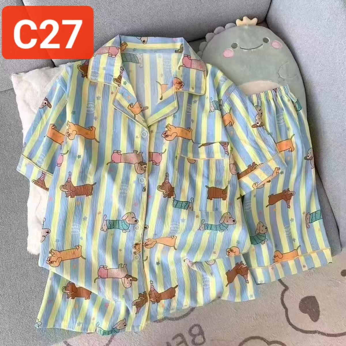 Al por mayor transfronterizo explosión de verano nubes cardigan solapa pijamas de niña dulce mangas cortas pantalones cortos set de ropa para el hogar