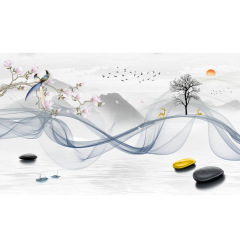 UMC7 Wholesale New Chinese Style Modern Living Room Wallpaper Light Luxury Gold Ink Wash Landscape Abstract Line 3D Wall Mural TV