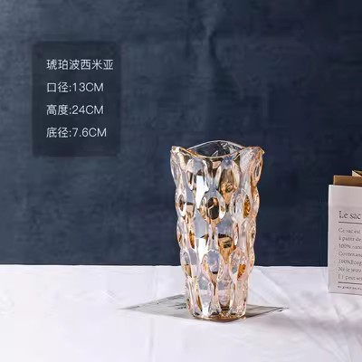 Artesanías de estilo europeo de la vendimia florero de cristal al por mayor florero bohemio de lujo ligero decoración del hogar arreglo floral