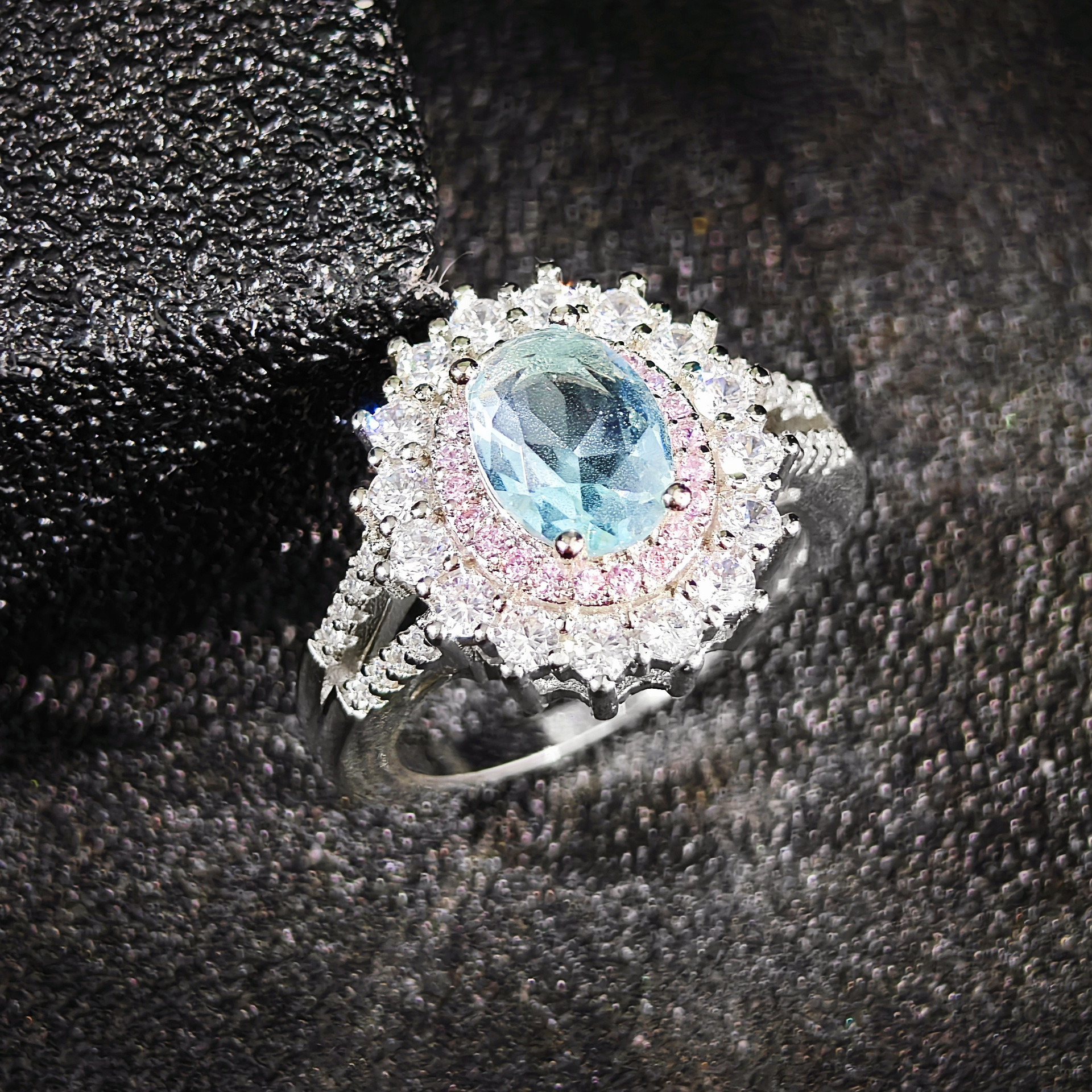 European and American Fresh Light Blue Oval Cross-Border New Engagement Ring Female Design Niche R5012B