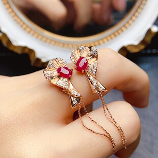 New natural old baked ruby earrings S925 silver inlaid with main stone 4*6mm Joker net red explosions women's jewelry batch