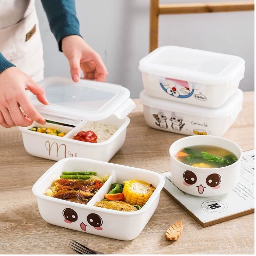 Ceramic lunch box Student Bento box Partition type lunch box Office worker with lid set Microwave oven heating insulation Gekun