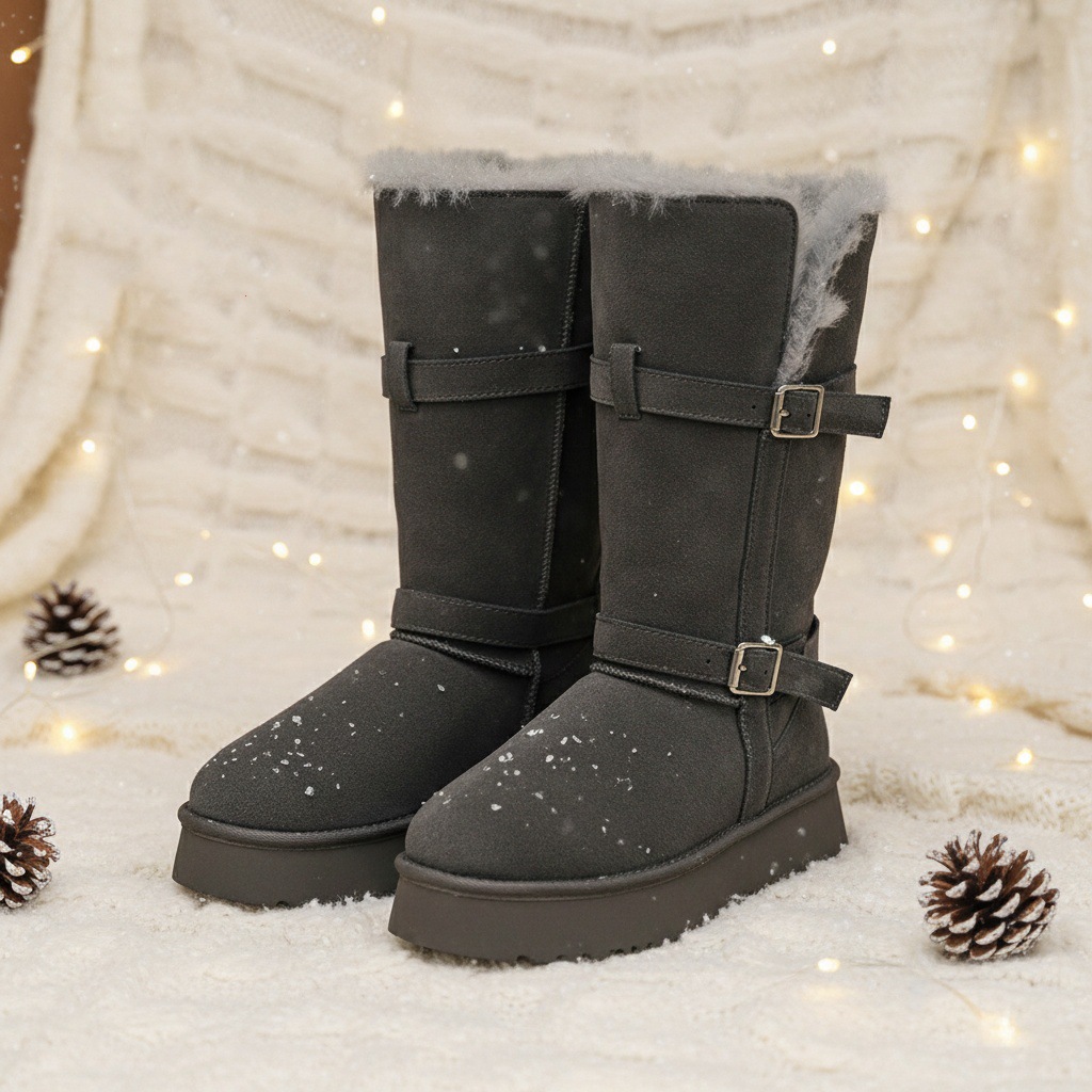 Zapatos de nieve de mujer gris grueso botas de nieve de mujer zapatos de algodón de invierno 2026 nuevo tipo dos botas de nieve de algodón grueso del noreste image 7