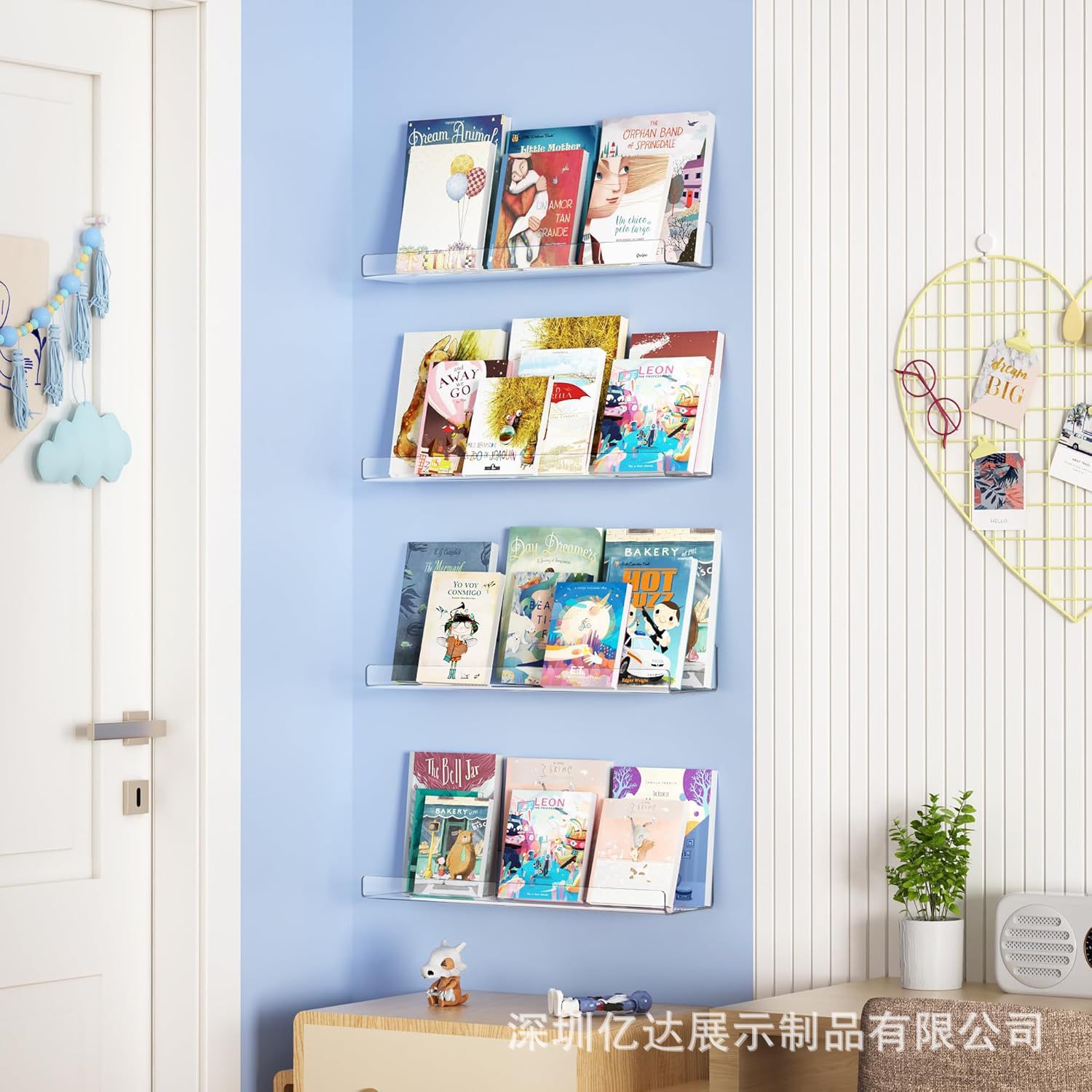 亚克力搁板墙壁储物儿童浮动书架,用于浴室卧室客厅厨房房间装饰