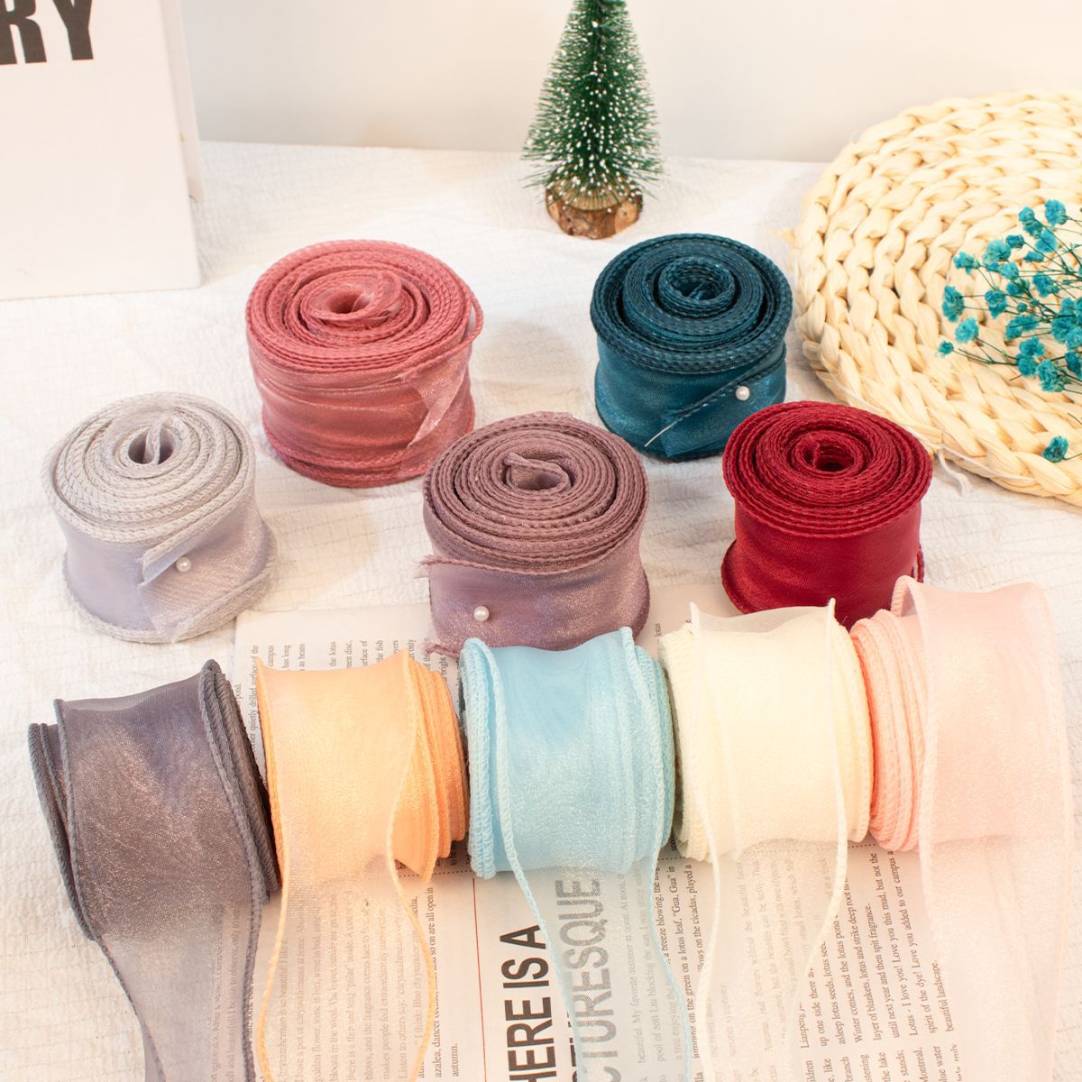 fishtail yarn ribbon valentine‘s day flower packaging material bow accessories gift decorative colored ribbon trim