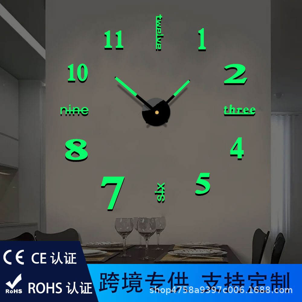 Amazon Creative Luminous Clock DIY Acrylic Wall Clock No-Drill Living Room Bedroom Decoration Silent Wall Sticker Clock