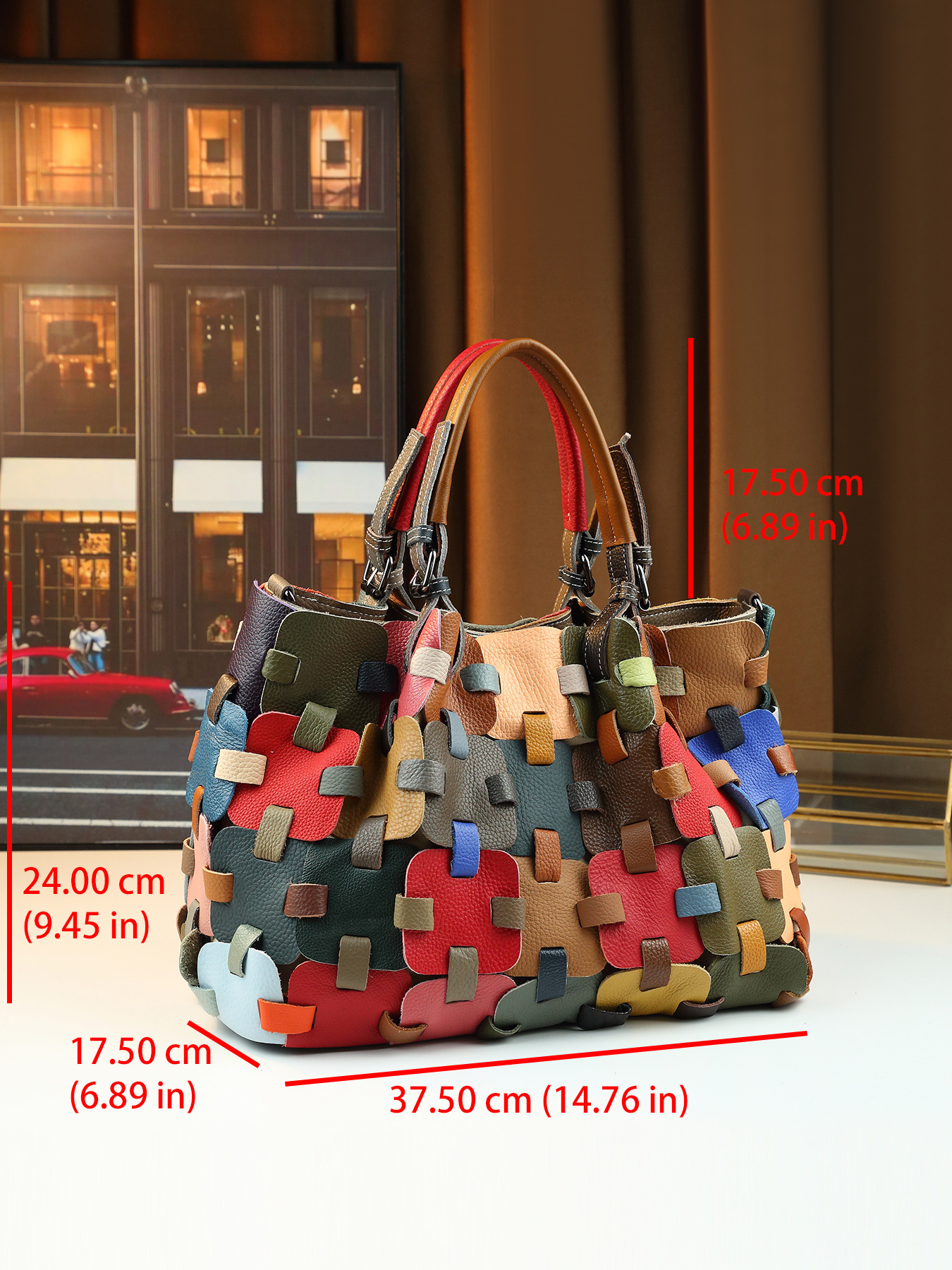 Woven Leather Patchwork Women's Handbag Large Shoulder Crossbody Bag_voghion.com