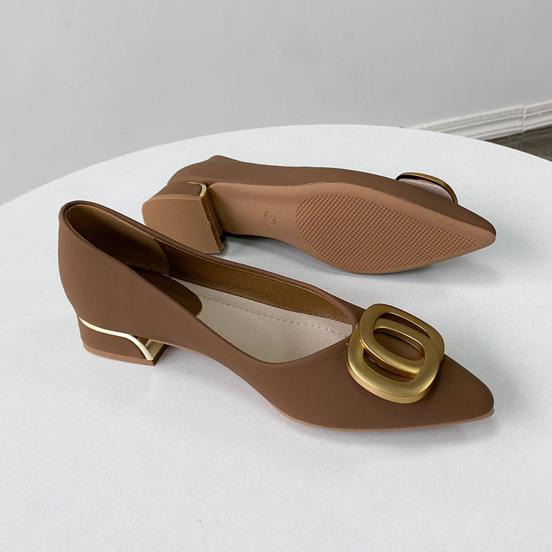 Kaffee Farbe Einzelne Schuhe Frauen Neue Frühling Spitz Niedrigen Absatz Französisch Stil Dicke Professionelle Arbeit_voghion.com