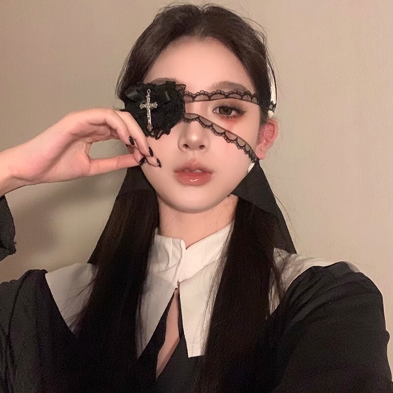 Halloween Sweet Cool Punk Cross Eye Mask Lolita Dark Gothic Lace Bow cos Accessories Halloween Sweet Cool Punk Cross Eye Mask Lolita Dark Gothic Lace Bow cos Accessories