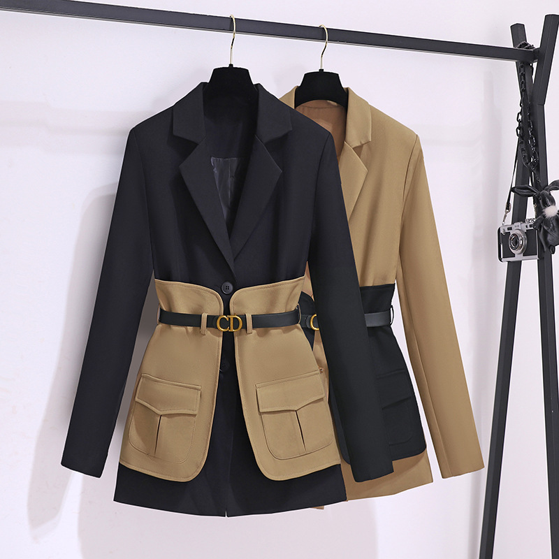 Temperament Tight Waist High Contrast Stitching Belt Suit dress Temperament Tight Waist High Contrast Stitching Belt Suit dress