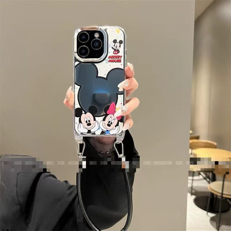 Espejo de viento ins tridimensional Mickey para iPhone16ProMax/15 funda para teléfono móvil 14 Apple 13 cuero diagonal 16