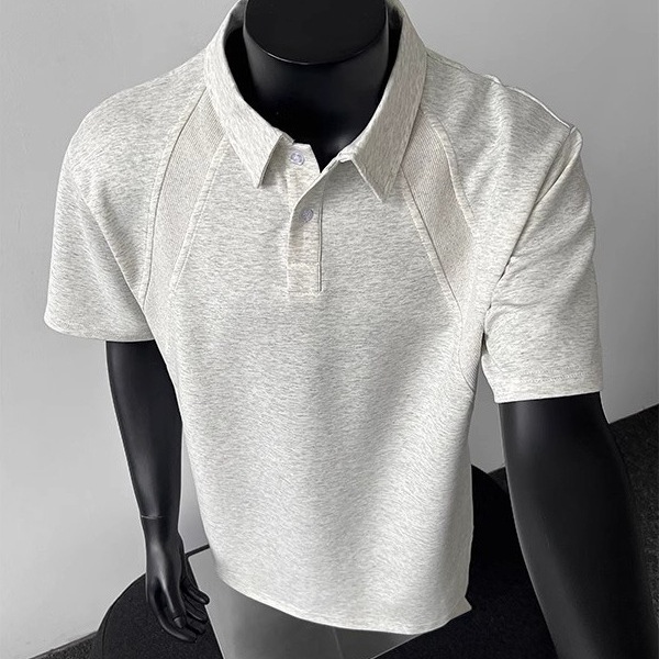 Camisa tipo polo de manga corta de hombro recto americano Camisa pesada de verano para hombre Camiseta de solapa Manga raglán cleanfit media manga