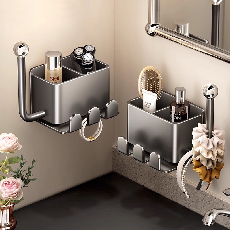 Bathroom Comb and Hair Tie Storage Rack, Wall-Mounted Punch-Free Hairband and Headband Organizer, Jewelry Storage Solution