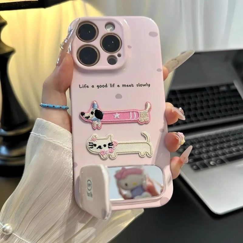 刺绣小猫小狗适用苹果16华为oppo小米vivo荣耀iPhone15菲林手机壳|undefined