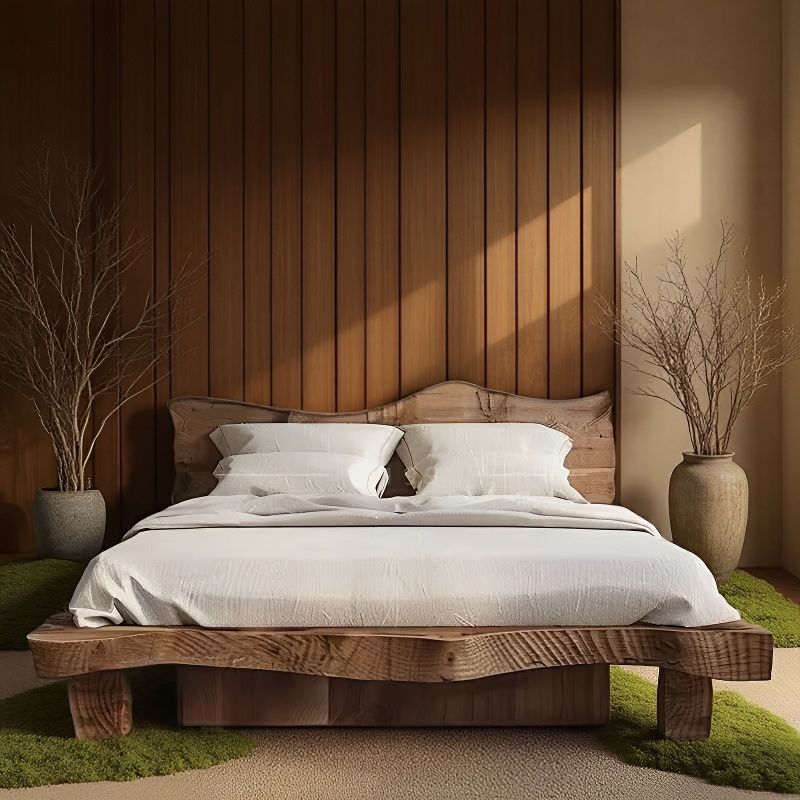 All Solid Wood Bed Log 1.8m Master Bedroom Wabi-Sabi Style Double Bed Modern Simple Direct Sales Bed Suitable for Home Use Wedding Bed