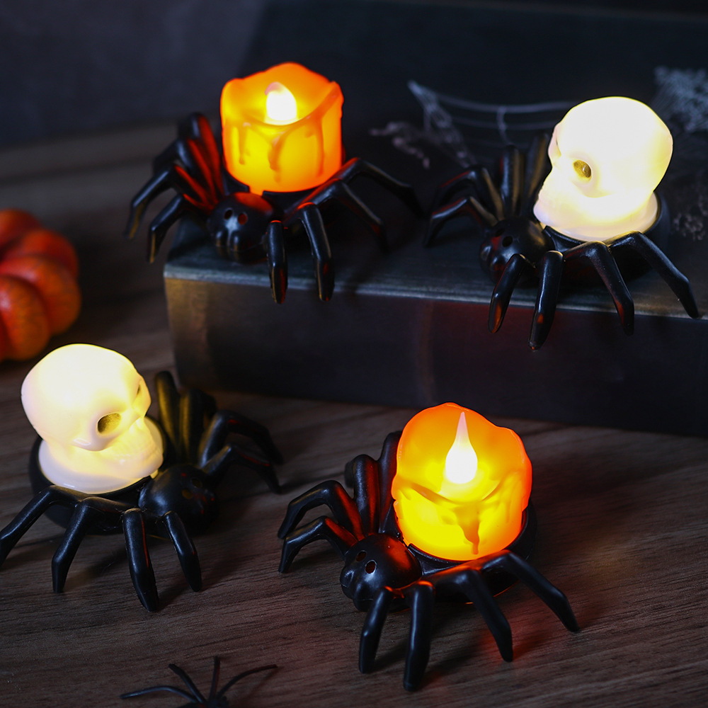Luz de vela de araña de Halloween Luz de noche luminosa electrónica LED Ambiente de fiesta Adornos decorativos Accesorios para fotos