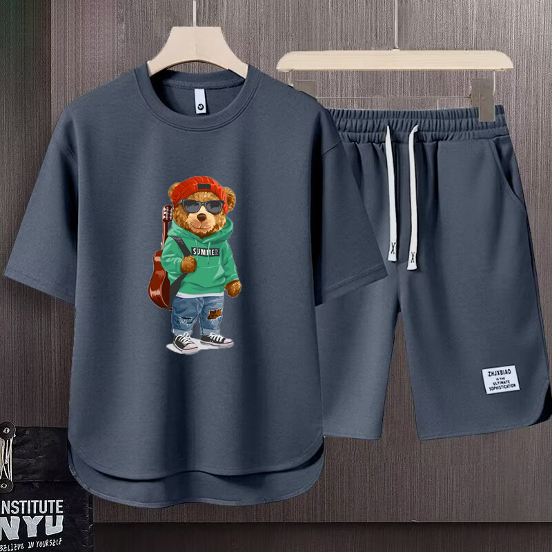 Herr t-shirt och shorts set lös ledig sommaroutfit för män_voghion.com