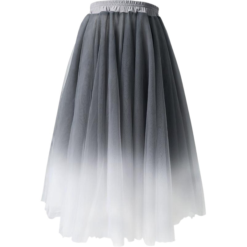 Ropa de práctica de danza para adultos falda de gasa de media longitud gradiente de malla suave falda de ballet elástica de una pieza falda de media longitud