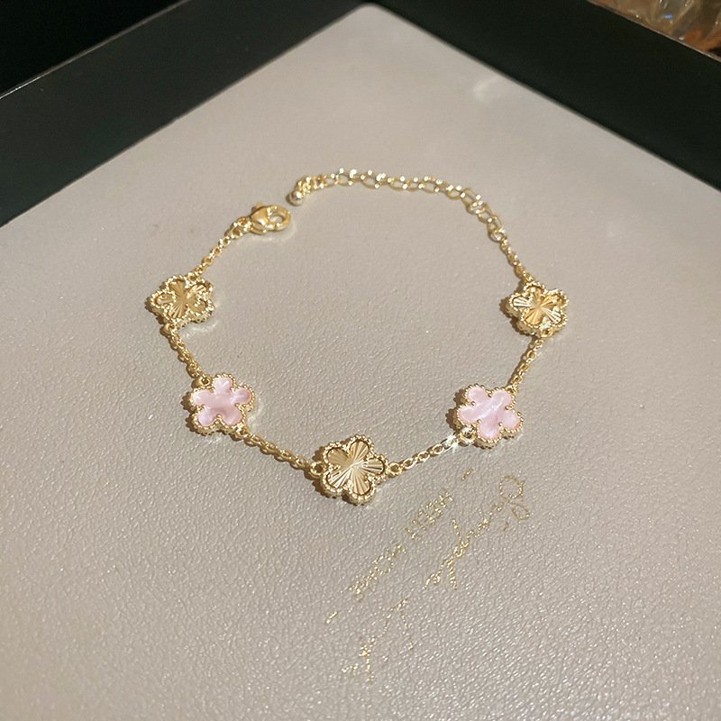 真金电镀法式锆石花朵手链轻奢高级感时尚手环百搭小众设计感手饰|undefined