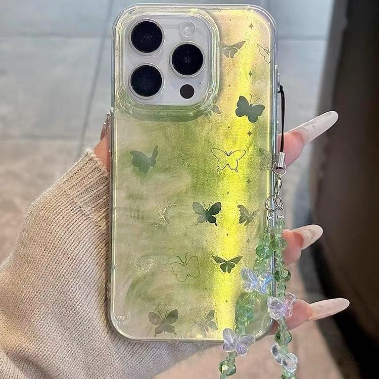 Mariposa verde manchada coreana para Apple 15promax nueva funda para teléfono móvil 16pro 14/13 nicho 16PM