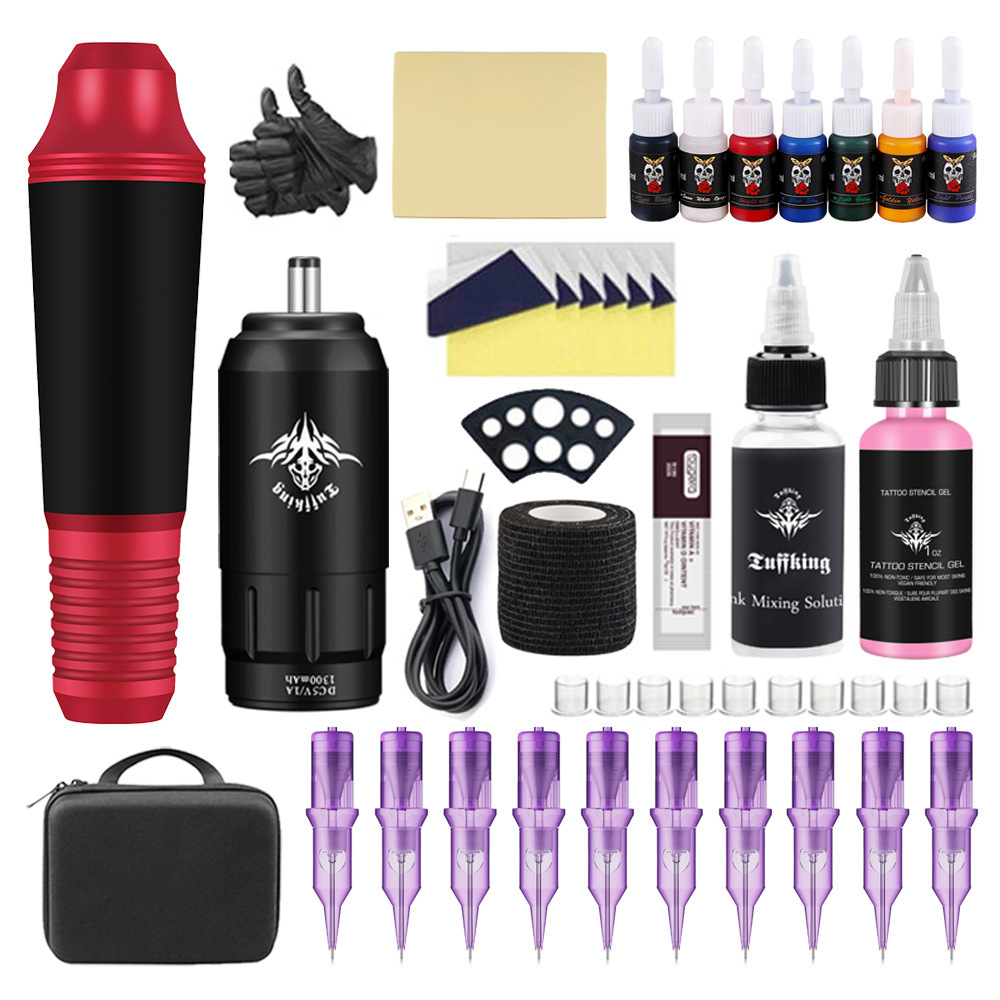 Tuffking Power inalámbrica Set de máquina de tatuaje para principiantes Set completo de herramientas de aguja de tatuaje Equipos transfronterizos