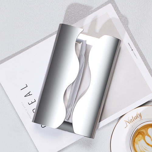 Light luxury curved silver stainless steel tissue box living room tissue storage box new Chinese desktop ins tissue box