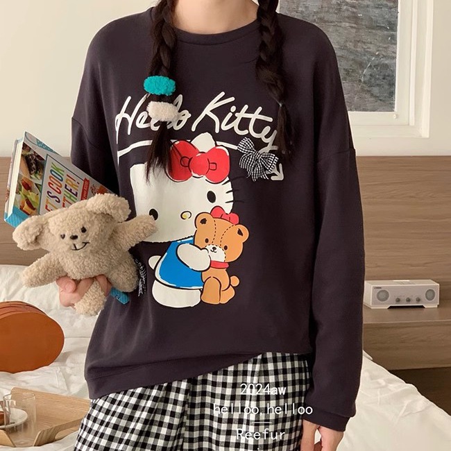 KT 베어허그 파인 체크 팬츠 더블 롱 브라운