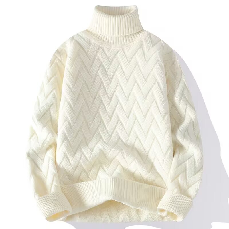 2026 Winter Thickened Men's High-Neck Argyle Sweater Versatile Simple Solid Color New Knitted Pullover Base Shirt
