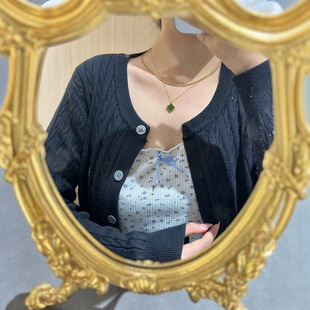 Jin Yu Tang Xinjiang Hetian Jasper Four-leaf Clover Necklace Pendant Lucky Four-leaf Clover 18k Heavy Gold Inlay