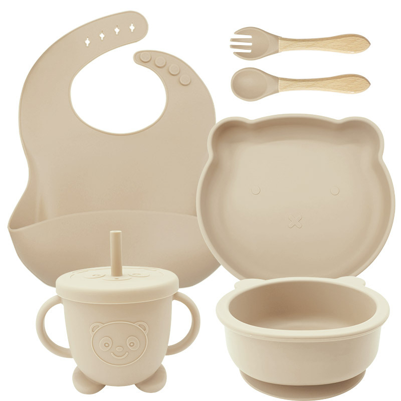 Oso vajilla traje de silicona bebé vajilla de dibujos animados oso plato tazón niños alimentación vajilla traje de comida complementaria