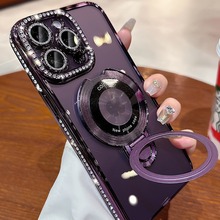 水钻磁吸支架适用苹果15promax手机壳新款iphone14镜头膜13透明12