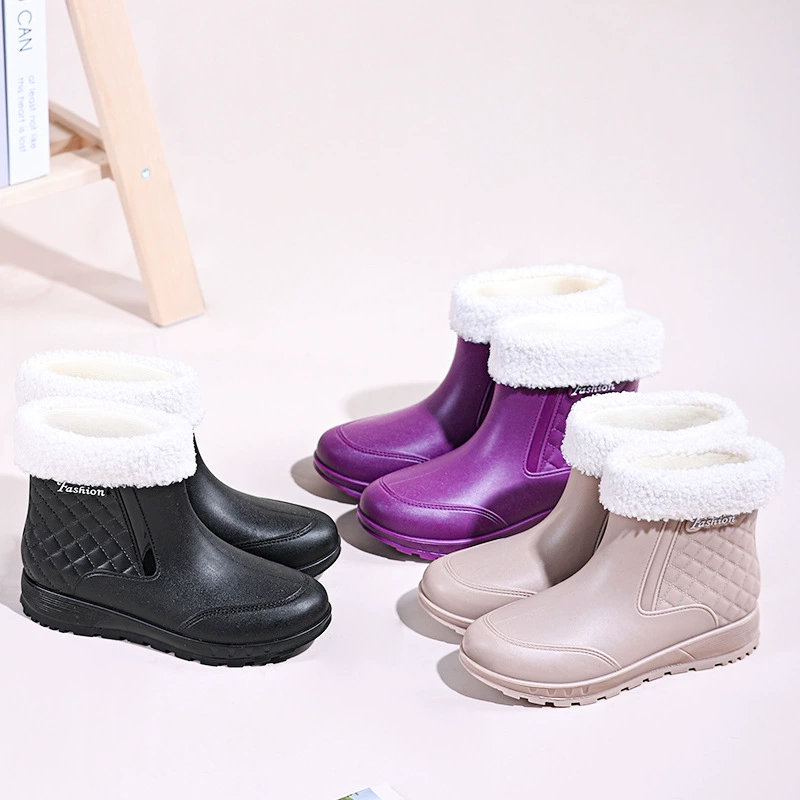 2024 модная оптовая продажа для взрослых, нескользящая теплая верхняя одежда на флисовой подкладке, Водная обувь до середины икры, действительно непромокаемые резиновые сапоги для женщин