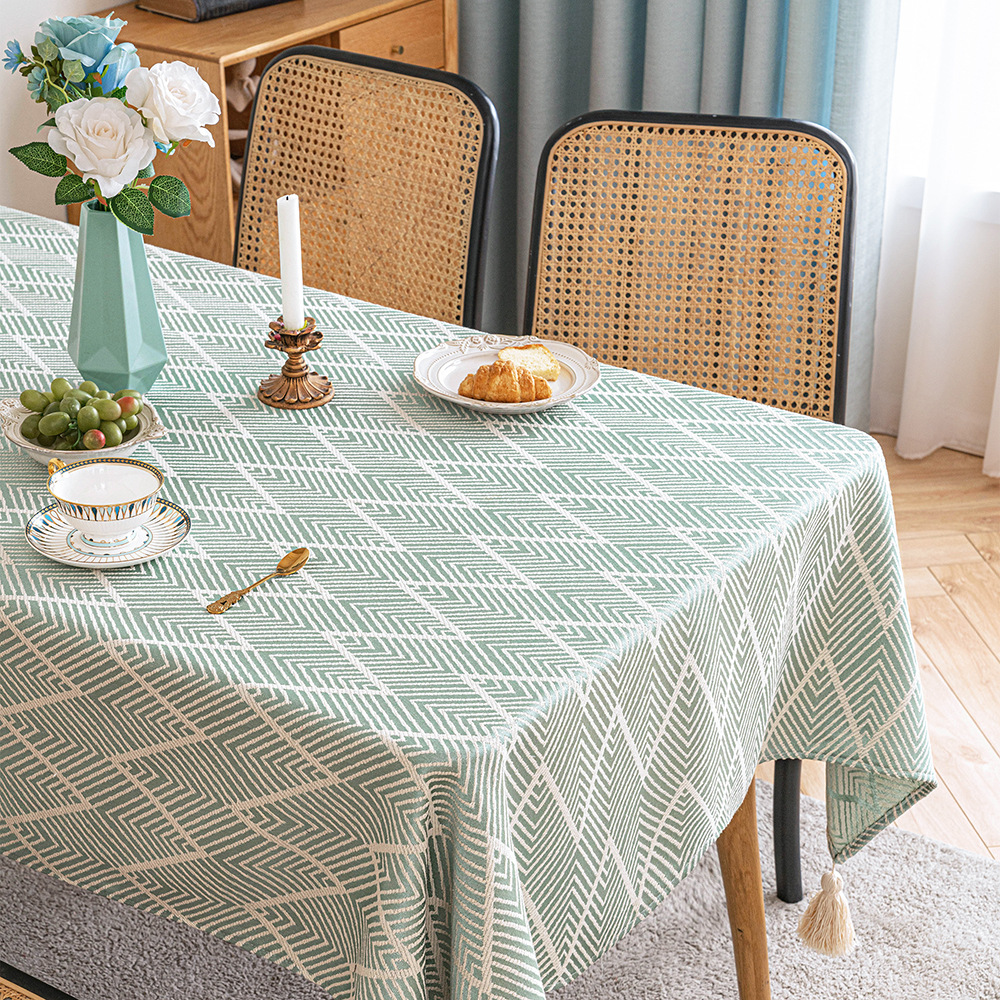 Japanese style high-grade dining table cloth cotton and linen tea table cloth decorative rectangular tablecloth wave printing tablecloth wholesale