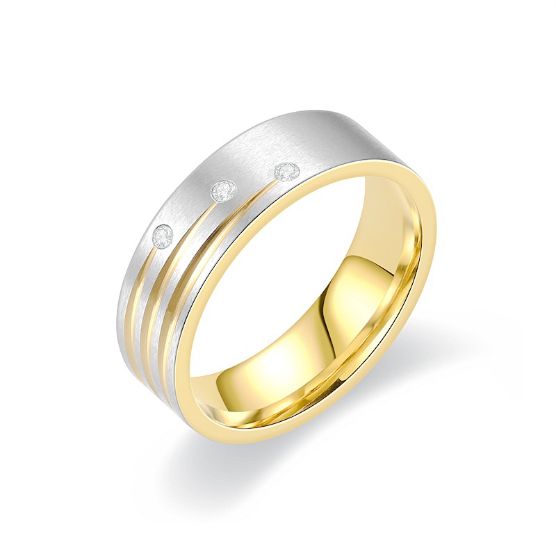 Inlay Design Titanium Steel Rhinestones Geometric IG Style Rings For Unisex