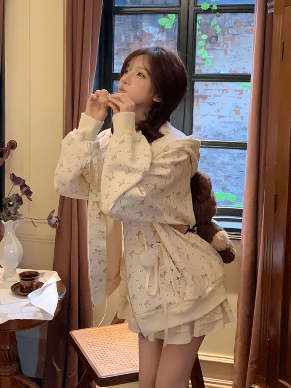 秋冬慵懒风连帽卫衣小众设计显瘦内搭蓬蓬半裙三件套雪尼尔氨纶|undefined