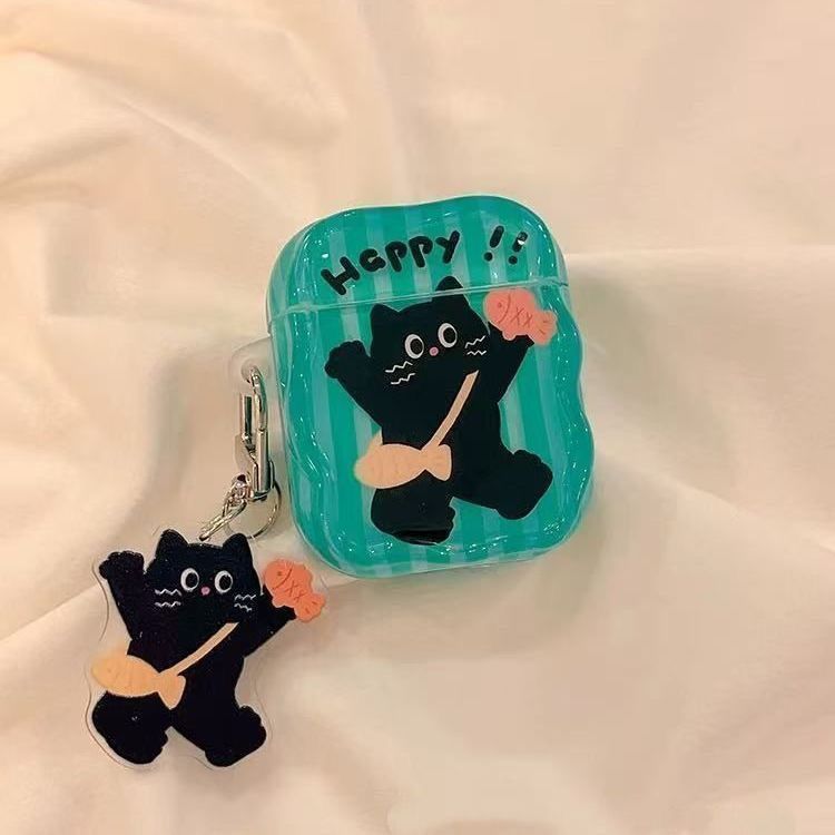 Pequeño pez gato negro para airpods 4 generación estuche de protección bluetooth airpodspro3 auriculares huaqiangbei 5 generación image 6