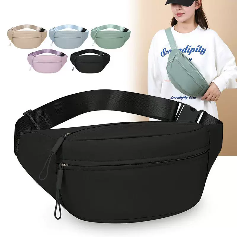 跨境新款运动腰包女户外纯色简约单肩斜挎包学生轻便多层时尚胸包