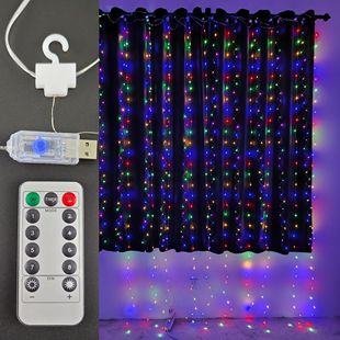 Cross-Border Led Copper Wire Lamp Leather Wire Lamp Curtain Light String USB Remote Control 3*3 with Hook Christmas Wedding Bedroom Decoration