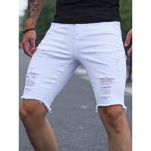 A 29351 Distressed Design Ripped Denim Shorts �ƶ�ţ�ж̿�
