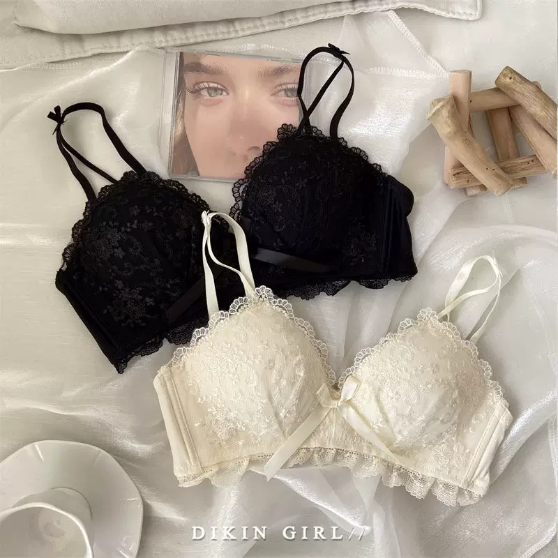 Lace comfortable wireless bra for students, push up bra, set, with embroidery