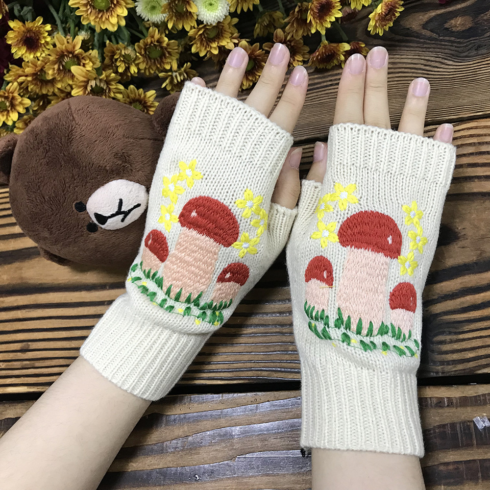 Gloves Classification Women's Cute Mushroom Knitted Fabric Gloves 1 Pair