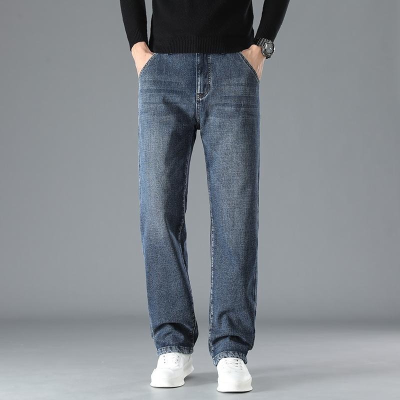 Americano simple invierno de terciopelo grueso jeans hombre nuevo azul gris suelto recto joven pantalones largos de piernas anchas