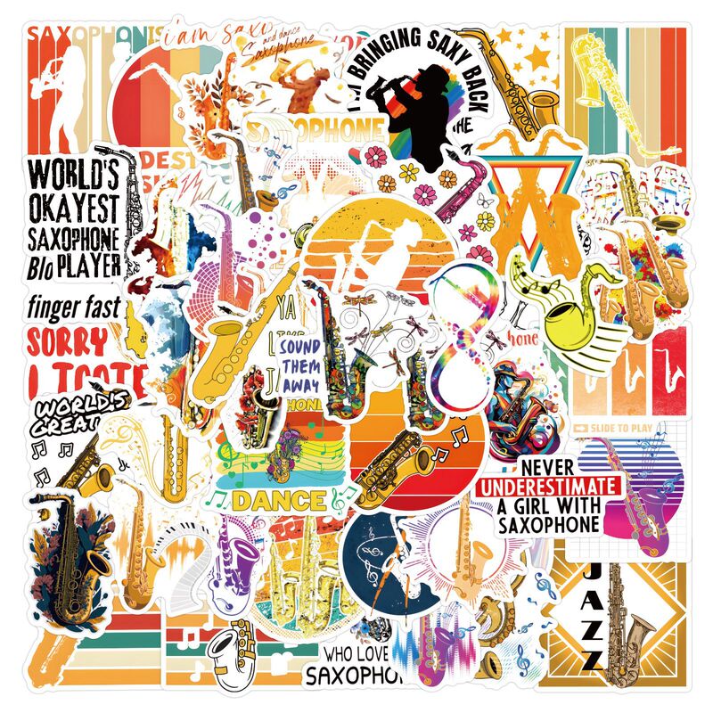 50 musical instruments Saxophone graffiti stickers DIY decorative luggage notebook water cup waterproof stickers wholesale