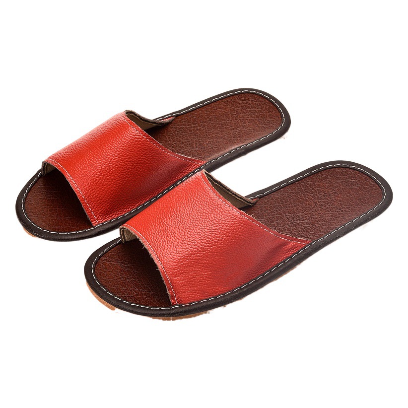 Haining Top Layer Cowhide Slippers Home Summer Men's Wooden Floor Indoor Non-Slip Leather Slippers Home Women's Sandals and Slippers