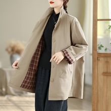 新品时尚加里衬水洗中长款风衣韩版宽松翻领大码外套