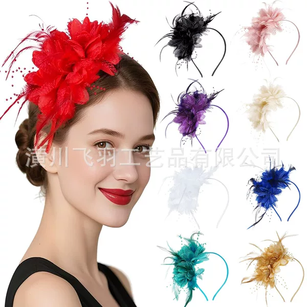Popular Amazon Bridal Headband Feather Headband Versatile Headwear Flower Headwear Carnival Party Headband Hair Accessories